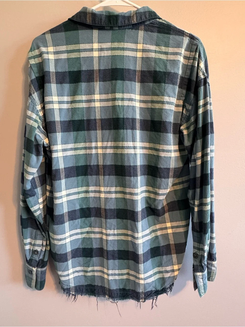 Free People Blue Plaid‎ Frayed Hem Button Front Shirt Small